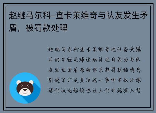 赵继马尔科-查卡莱维奇与队友发生矛盾，被罚款处理